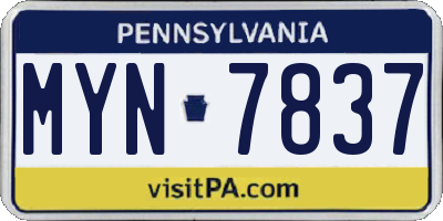 PA license plate MYN7837