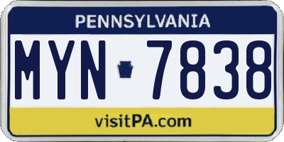 PA license plate MYN7838