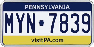 PA license plate MYN7839