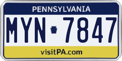 PA license plate MYN7847