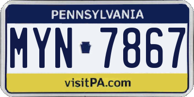 PA license plate MYN7867