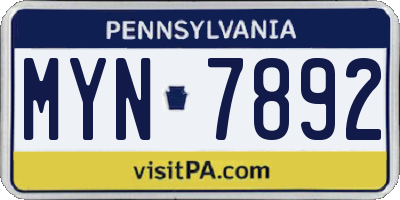PA license plate MYN7892