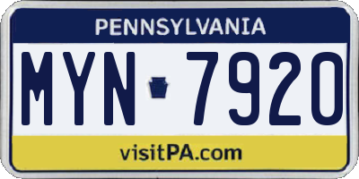 PA license plate MYN7920