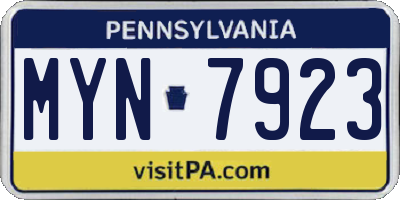 PA license plate MYN7923