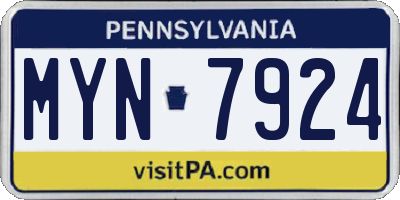 PA license plate MYN7924