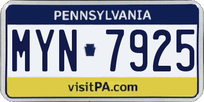PA license plate MYN7925