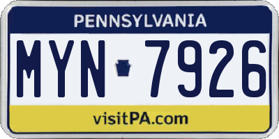 PA license plate MYN7926