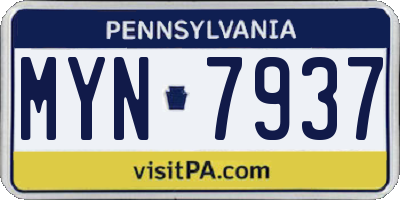 PA license plate MYN7937
