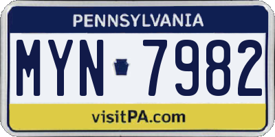 PA license plate MYN7982