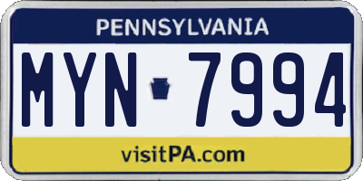PA license plate MYN7994