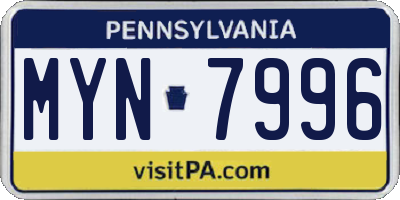 PA license plate MYN7996