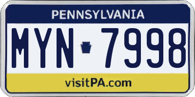 PA license plate MYN7998