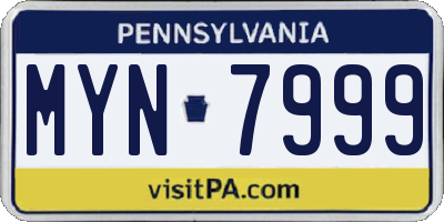 PA license plate MYN7999