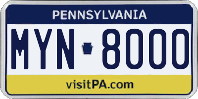 PA license plate MYN8000