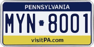 PA license plate MYN8001