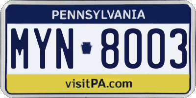PA license plate MYN8003