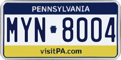 PA license plate MYN8004