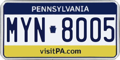 PA license plate MYN8005
