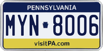 PA license plate MYN8006