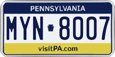 PA license plate MYN8007