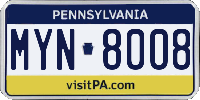 PA license plate MYN8008