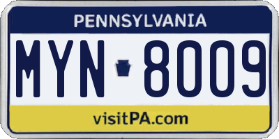 PA license plate MYN8009