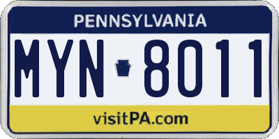 PA license plate MYN8011