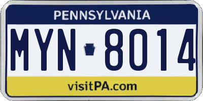 PA license plate MYN8014