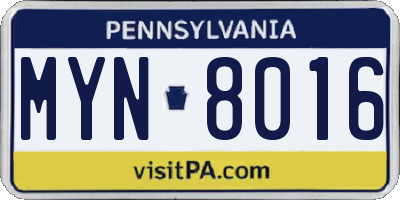 PA license plate MYN8016