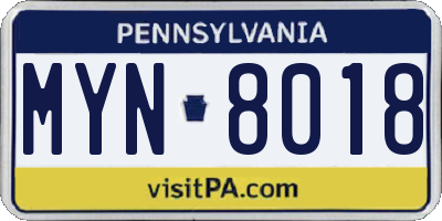 PA license plate MYN8018
