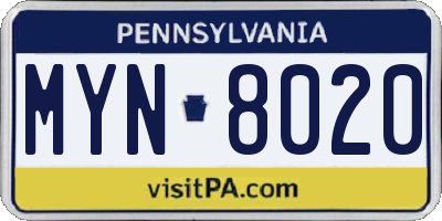 PA license plate MYN8020