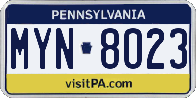 PA license plate MYN8023