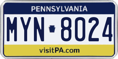 PA license plate MYN8024