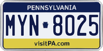 PA license plate MYN8025
