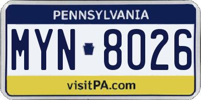 PA license plate MYN8026