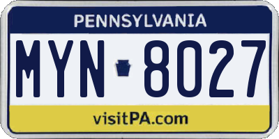 PA license plate MYN8027