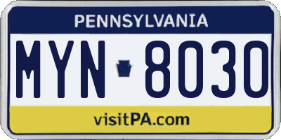 PA license plate MYN8030