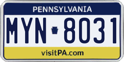 PA license plate MYN8031