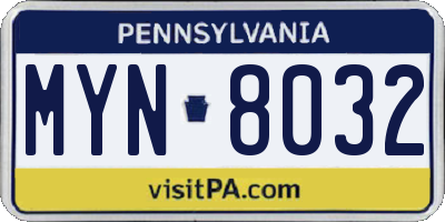 PA license plate MYN8032