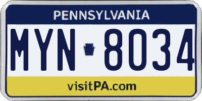 PA license plate MYN8034