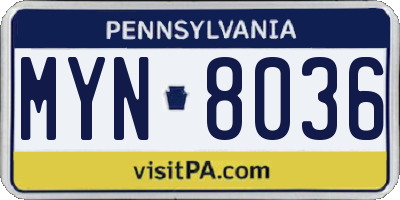 PA license plate MYN8036