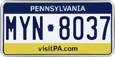 PA license plate MYN8037