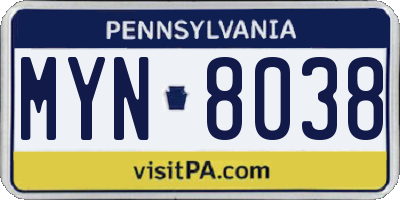 PA license plate MYN8038