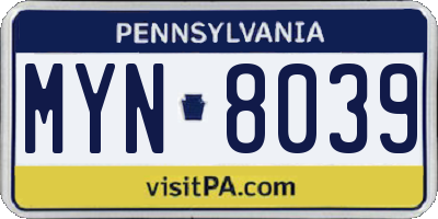 PA license plate MYN8039