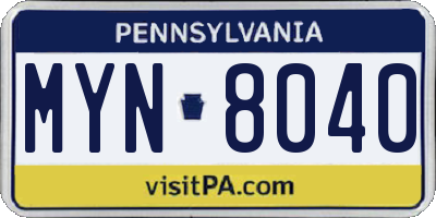 PA license plate MYN8040