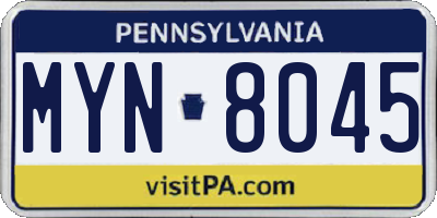 PA license plate MYN8045