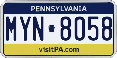 PA license plate MYN8058