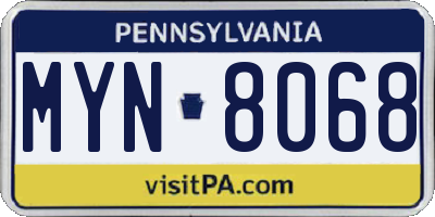 PA license plate MYN8068