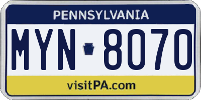 PA license plate MYN8070