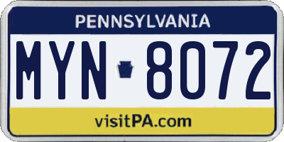 PA license plate MYN8072